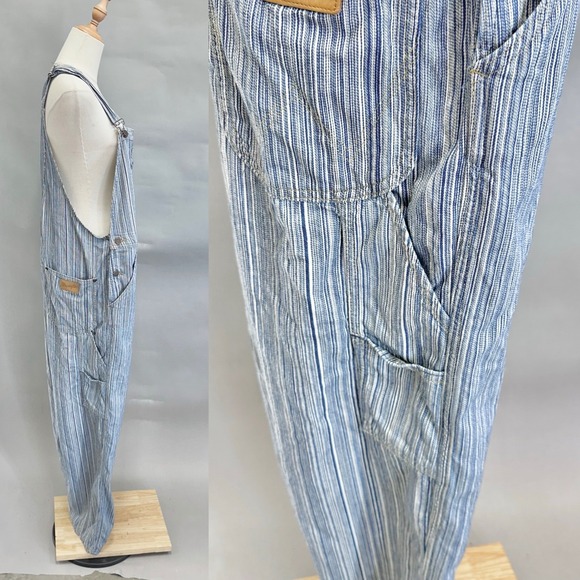 Wrangler‎ Striped Straight Leg Overalls Blue White Classic Workwear Style Medium - Picture 6 of 16